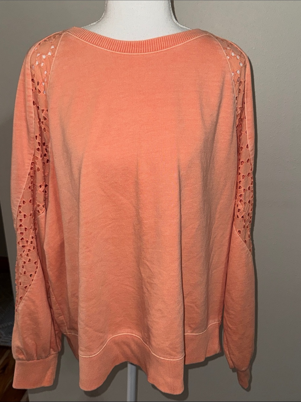 Maurices Lace-Trim Coral Eyelet Pullover Sweatshirt - XL